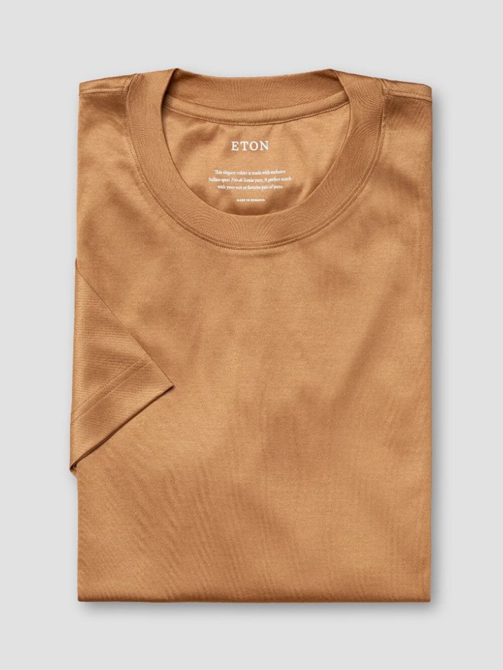 ETON Slim Fit Camel Filo di Scozia Crew Tee — Medium